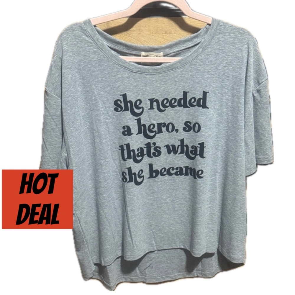 Joyfolie Light Gray Tee with Navy Inspirational Script